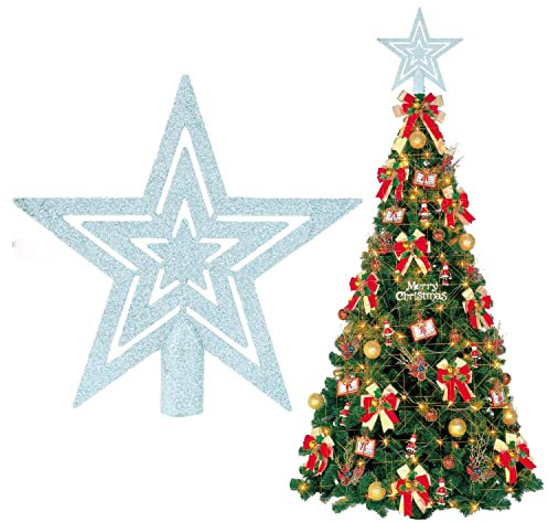 HOVUK® 1 adorno de árbol de estrella brillante azul claro de 20 cm, decoración de árbol de Navidad de lujo, corona de árbol inastillable para fiestas de Navidad y decoración del hogar