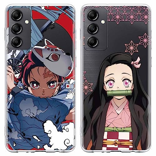 Eouine [2 Stück Case für Samsung Galaxy A14 5G Hülle 6.8,Weich Transparent TPU Silikon Schutzhülle mit Anime Jungs Tanjirou Nezuko, Stoßfest Handyhülle Kompatibel mit Samsung A14 5G