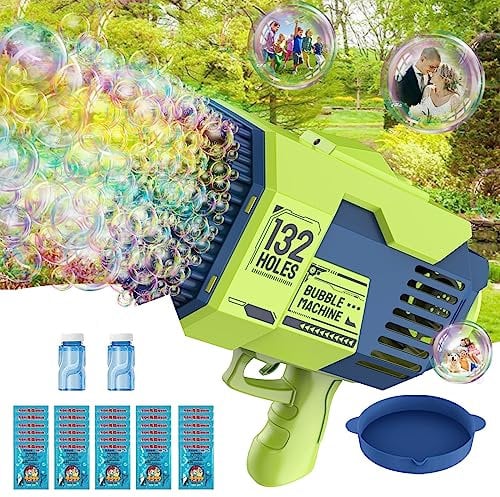 Bubble Gun,132 Hole Bubble Gun Age 13+ with 2 Bottles of Bubble Liquid and 30 Packs of Bubble Concentrate, Bubble Toys for Adults Kids and Indoor Outdoor Party