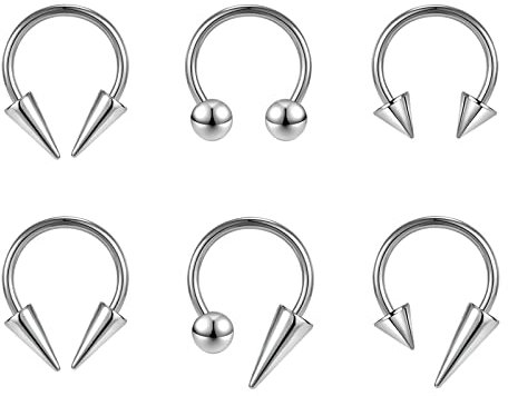 ZS 16G Spiked Hufeisen Nasen Septum Ringe, Edelstahl Daith Ohrringe Spike Lippenring, Nippel Helix Rook Piercing Schmuck Für Damen Herren (Silber-8mm)