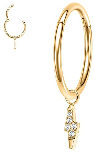 AROWRO 16G Gold Septum Schmuck Septum Clicker Edelstahl Nahtlos Scharnier Nasenringe Hoop 8mm Knorpel Helix Ohrringe Knorpel Helix Ohrring Piercing Ring Blitz Anhänger Dangle Ring