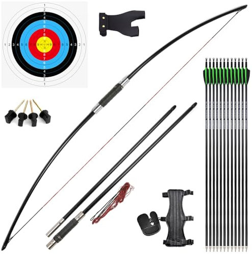 SHARROW Bogenschießen Langbogen Jagdbogen Traditioneller Recurvebogen Pferdebogen Takedown Englischer Longbow 25-100lbs Taktischer Überlebensbogen für Erwachsene (25lbs, Typ 2)