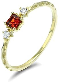 AmDxD Anello da donna in oro 750 con filato rosso quadrato, oro 18 carati, Oro giallo 18 carati, Granato