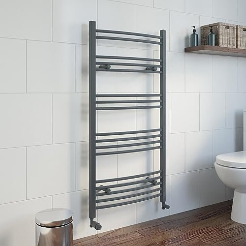 DuraTherm® 1200 x 600mm Curved Heated Towel Rail Radiator Modern Central Heating Bathroom Warmer Wall Mounted Ladder Rad, Anthracite