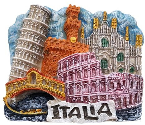 Leddy Living Italian Vintage Style Decorative Magnet, 1x Italy Monuments Magnet, Green / White / Red, Small, 50.0 grams, from Italy
