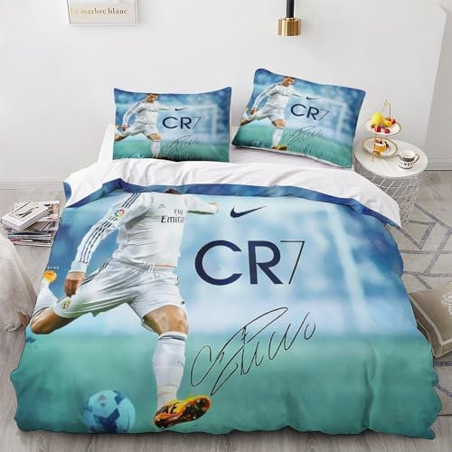 LSORU Ronaldo Kinder Bettwäsche 3D Print Betten Set Bettwäsche Set Microfaser Qualität Bettbezug Mit Kissenbezug 3 Teilig Sets Double(200x200cm)