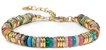 SNGIA Bunte goldene Regenbogen-Armbänder für Frauen, stapelbarer Armreif, Perlen, Stein, Schmuck-Zubehör-Set für Frauen, trendiger Modeschmuck, Geschenke, Stein, Gelbgold, Stein