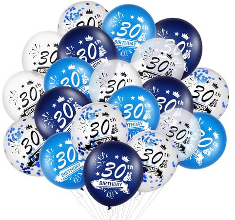 Luftballons 30. Geburtstag Deko, 20 Stück Blau Deko 30 Geburtstag Junge Mädchen Happy Birthday Konfetti Luftballons Ballons Set für Birthday Party Tisch Deco Anniversaire Deko