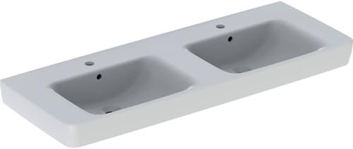 Geberit Renova Plan, Doppelwaschtisch, 130x48 cm, 1 Hahnloch, mit Überlauf, 501710, 501.710.00.1, Farbe: Weiß