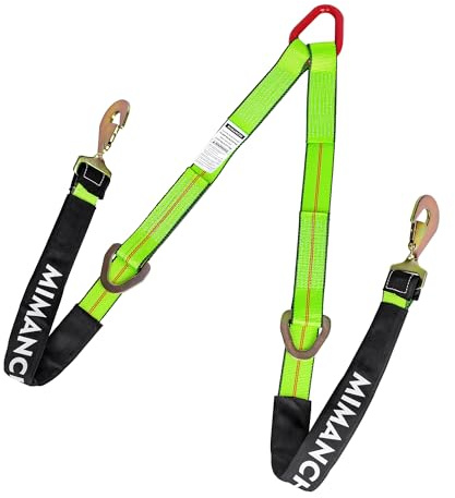Mimanchi Axle V-Bridle Strap 2 x 4',1 Pack, Heavy Duty Recovery Tow Strap with w/Snap Hooks,Cordura Sleeve,D Ring Middle,for Car Hauler,Rollback,and Flat Bed,Tow Truck