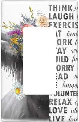 Highland Cow Lichtschalter-Abdeckung, dekorativ, 1-Gang, einzelne Wippe, elektrische Wandplatte, Steckdosenabdeckungen, elektrische Frontplatten für Küche, Schlafzimmer, Badezimmer, Jumbo-Größe