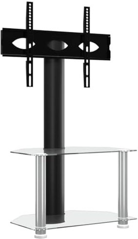 vidaXL Mueble de TV de Esquina 2 Niveles para 32-70 Pulgadas, Soporte Televisor, Mesa Esquinera Almacenaje, Mueble de Salón Dormitorio, Negro Plateado