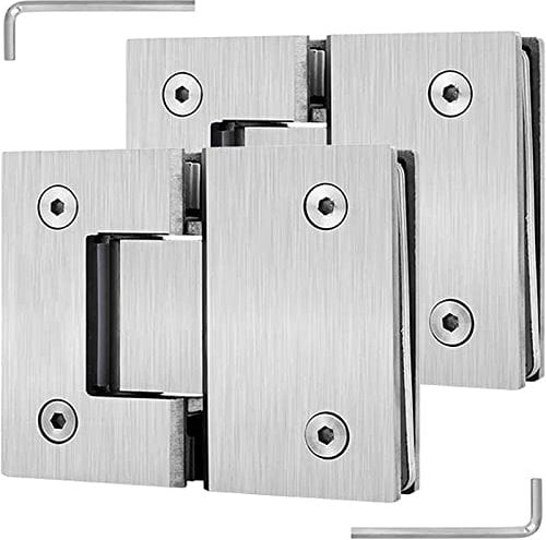Scharniere für Duschwände, 2er-Pack 8–12 mm Schwingtür-Duschkabinenscharniere, gebürstetes Silber, 180° Zwei-Wege-Glasklemme for Badezimmer, Glastürscharniere aus Edelstahl 304