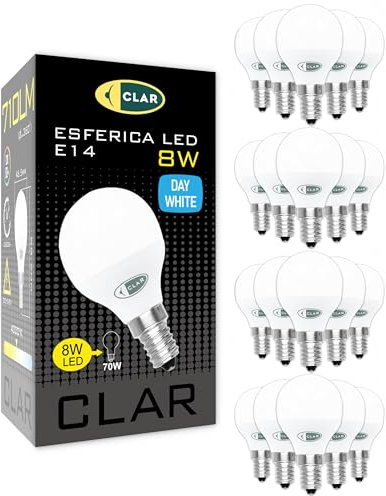 CLAR - Lampadine LED E14 8W, Sfera Luce Fredda, Senza Fili, Piccole (Confezione da 20)