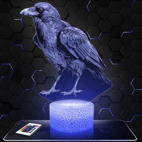 Nachttischlampe Krähe Dekoration Sammlung Rabe Tier Tiere Vogel Schnabel Feder Elster Taube Realistisch Natur Geschenkidee Mann Frau Objekt Krähe Nachtlicht Erwachsene Deko Schlafzimmer