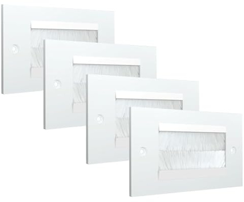 rhinocables Double Gang Faceplate Brush Plate with Black or White | Tidy Cable Pass Through Insert for Wires and Cables
