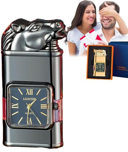 SXFSFEF Feuerzeug Vintage Uhr Lünette Jet Flame Torch, 2024 Neues Cooles einzigartiges winddichtes Vintage Feuerzeug, Dual Flame Design, Herrengeschenke (Color : G)