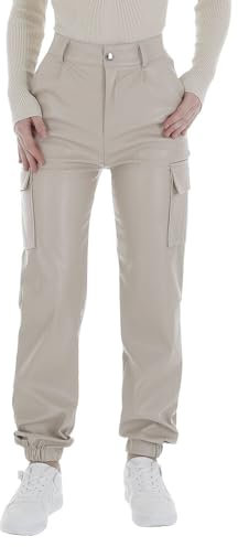 Ital Design Damen Stretch KNÖPFE Reissverschluss Hose Emma&Ashley Gr. L Beige