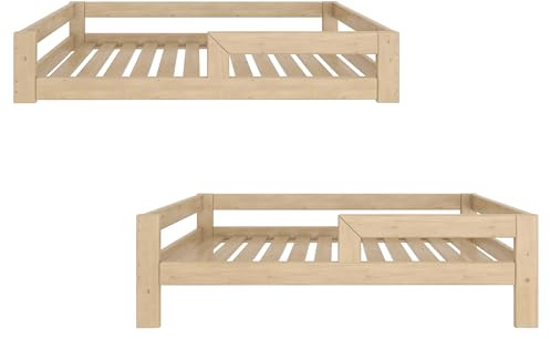 Need Sleep Montessori Bett am Boden 2in1 Kinder Bodenbett umbaubar zum Kinderbett 70x140 mit Rausfallschutz Lattenrost niedrig Kids Floor Bed Bodentief Kleinkindbett ab 2 Jahre Mädchen Junge