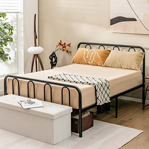 COSTWAY Metallbett Bettgestell für 190 x 140 cm Matratze, Doppelbettgestell, Bettrahmen mit Lattenrost, Stauraum unter dem Bett, Metall Gästebett Plattformbett
