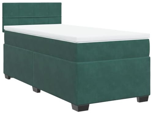 vidaXL Boxspringbett, Polsterbett Bett mit Matratze LED, Bettgestell mit Kopfteil Lattenrost, Einzelbett für Schlafzimmer, Dunkelgrün 80x200cm Samt