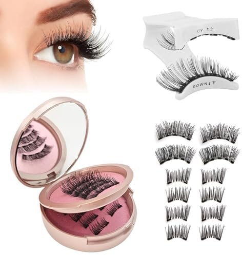 Magnetic Eyelashes Natural Look - 6 Pairs Reusable Lashes Kit with Applicator - No Glue or Eyeliner Needed - Easy to Wear and Remove