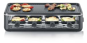 SEVERIN Raclette-Grill für 8 Personen, Raclette mit großer antihaftbeschichteter Grillplatte, extra tiefe Pfännchen, Spülmaschinengeeignet, Tischgrill, Black Line Lite, RG 2365