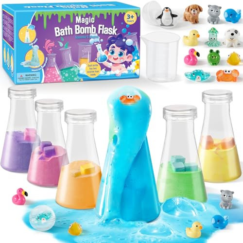 6 Stück Badebomben für Kinder mit Überraschung Spielzeug im Inneren & Wissenschaft & Zaubertrank Flaschen Badekugeln Badespaß Natürliche Badezusatz Geburtstag Geschenk Mädchen Jungen(Tierspielzeug)