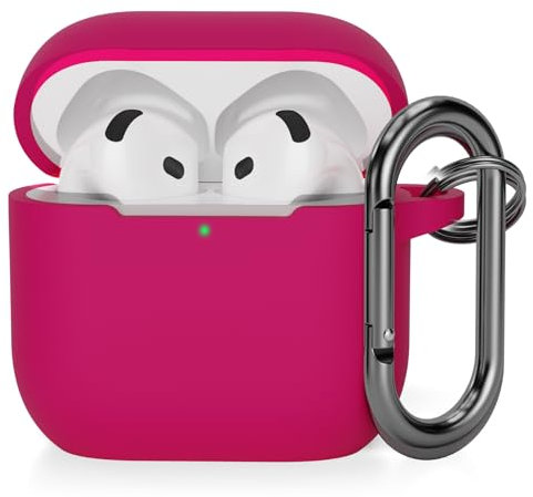 AOTUAO Compatibile con AirPods 4 Custodia Case Cover, Case Protettiva Antiurto Antiscivolo in Silicone per AirPods 4a Generazione (2024) (USB-C) Custodia con Moschettone, Rose Pink