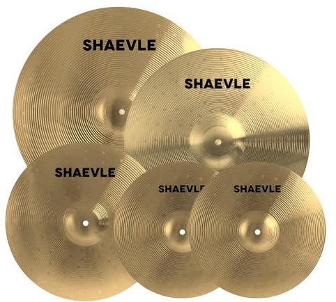 Shaevle Golden Cymbal Pack - Set di 5 piatti in lega per batteria da 35,6 cm, 40,6 cm, 45,7 cm, 50,8 cm
