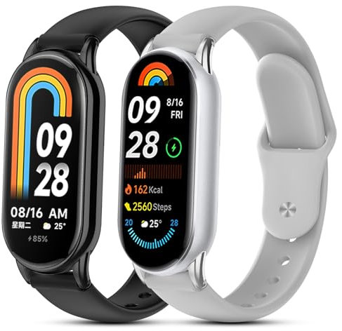 CHANRASI 2 Pezzi Cinturini Compatibile con xiaomi mi band 8/xiaomi smart band 9 Cinturino Donna,Silicone Cinturino Maglia Regolabili per xiaomi smart band 9