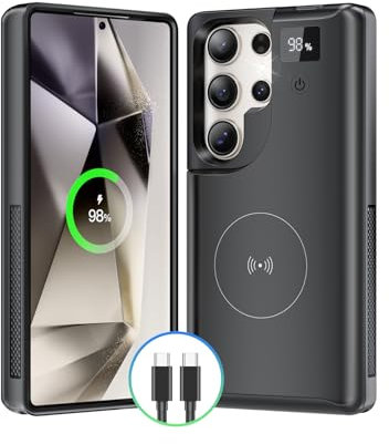 NEWDERY For Samsung Galaxy S25 Ultra Battery Case 6.9 Inch, 10000mAh Portable Power Bank with LED Display, Qi Wireless Charger and 20W USB-C Fast Charge, Sync Data Supported, Black