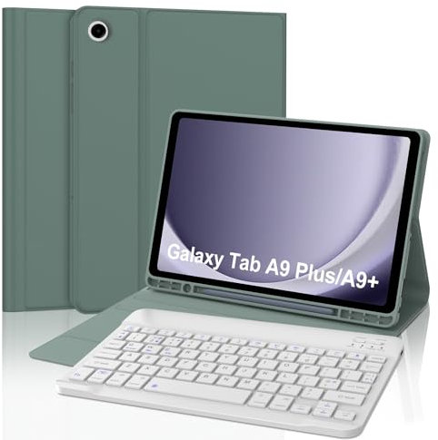 FOGARI Samsung Galaxy Tab A9 Plus / A9+ Keyboard Case - UK Layout Detachable Bluetooth Keyboard Slim Smart Cover for Samsung Galaxy Tab A9 Plus/A9+ 11 inch 2023, Dark Green