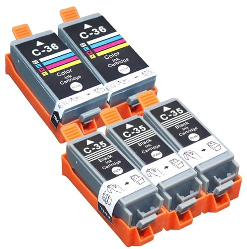 HenceBuy Druckerpatronen PGI-35 CLI-36 PGI 35 CLI 36 Kompatibel mit Canon Pixma TR150 IP110 IP100 TR 150 IP 110 IP 100 Mini 260 320 Mobiler Drucker (3 Schwarz 2 Farbe)