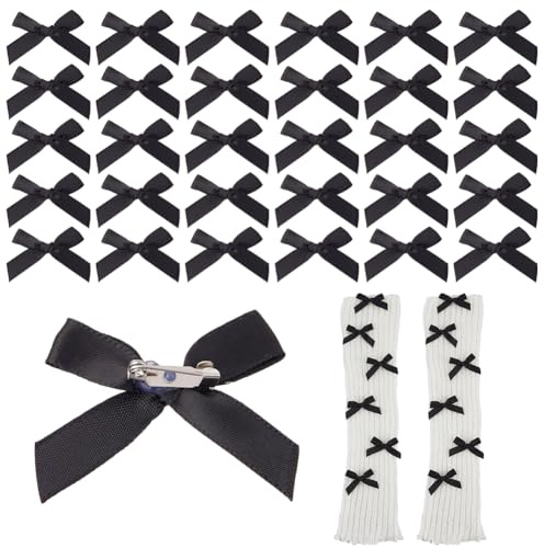 DICOSMETIC 50 Stück Schleifen Anhänger für Socken Mini Schleifen Schmuck Anhänger Schleife Brosche Pins Schwarze Dekorative Nadel Für Schuhe Hemden Hüte Jeans