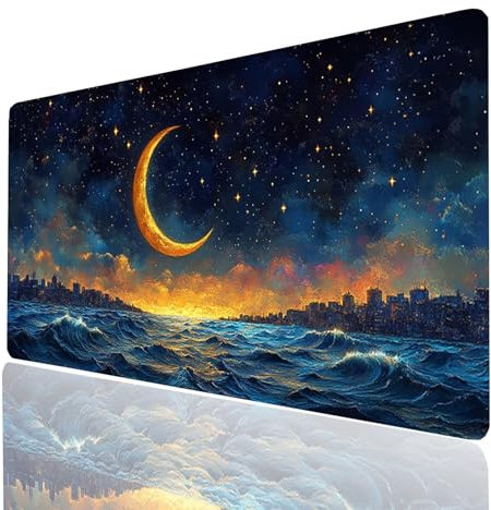 Moon Mouse mat City Gaming Mouse Pad Large 28 x 12 x 0.12 Inch Stitched Edges Washable, Desk Mat Non-Slip Rubber Base, Mousepad Improves Speed Precision for Laptop PC Wireless Keyboard Model-00732