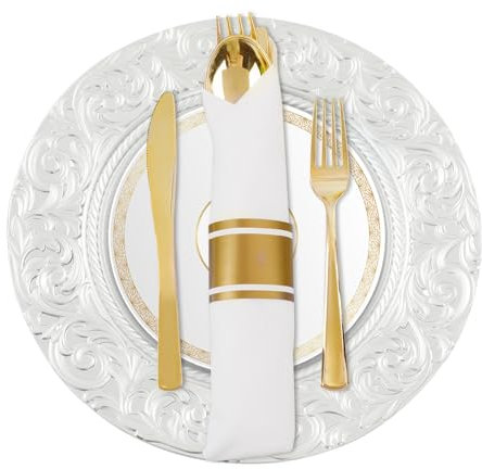 soudesileim 24 piatti di plastica riutilizzabili con fondo incassato, ogni diametro 33 cm, retrò, rotondi, per feste di compleanno, matrimoni, banchetti (argento)