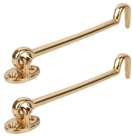 Hapivida Gancho de Puerta, Gancho de Privacidad de Latón Dorado Cierre de Seguridad Tipo Ganchos de Puerta Grueso de Cabina y Pestillo de Ojo para Gabinetes y Graneros, 6,7 Pulgadas (Latón-2 Pcs)