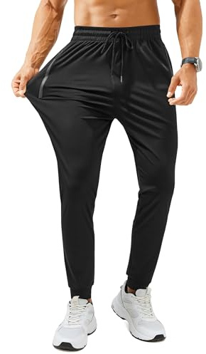 FOGFIRE Mens Sweatpants with Zipper Pockets Lightweight Athletic Joggers for Workout Running Gym Track Casual Wear Black Medium