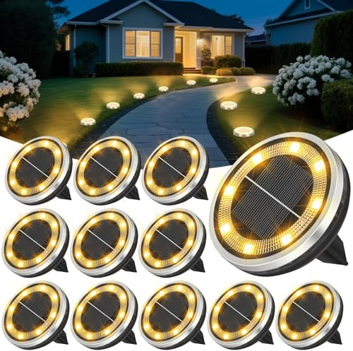 12 Stück Solar Bodenleuchten Außen Wasserdicht Gartenleuchten Solarlampen | Solarleuchten Rasenlicht Landschaftsbe Leuchtung für Garten Weg Hof Rasen Gehweg Terrasse Dekoration (Warmweiß)