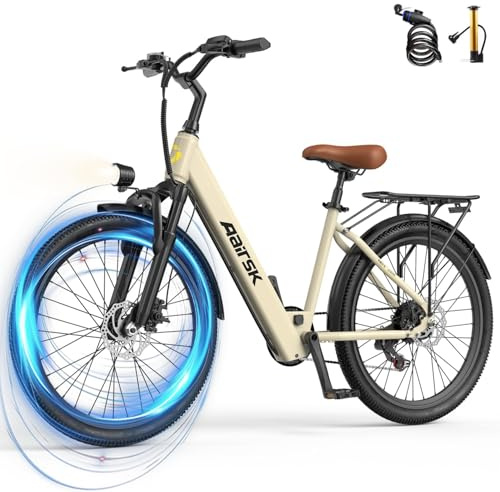 Aairsk SU7 Electric Bike for Adults 24 Electric Bicycle with 36V10Ah Battery, Commute E-bike Range 40-60KM, LCD Display, Dual Disc Brake, 7 Speed E Mountain Bike With Rear Cargo Rack