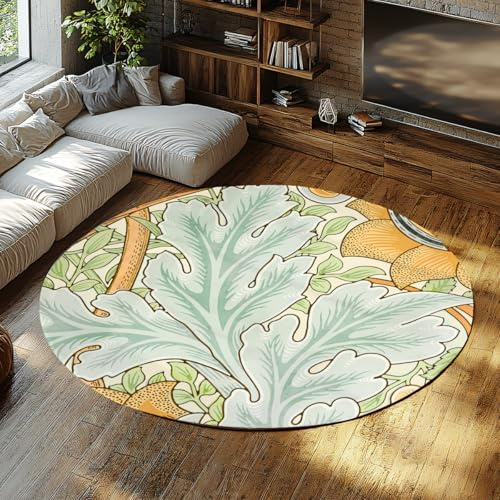 LANDERSION Vintage Botanical Round Teppich waschbare Küchenteppiche für Eingangsbereich weiche Pflanzenblätter Schlafzimmerbereich Teppich mit niedrigem Flora Innenteppich für Waschküche Sofa