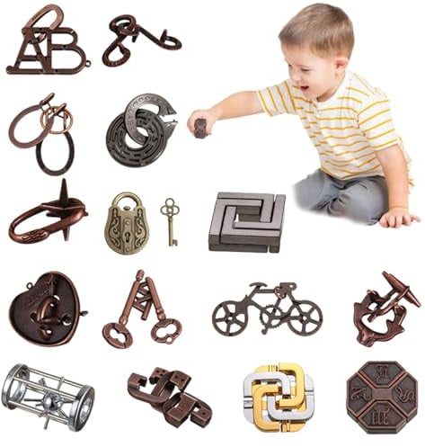 Twin Key Lock Puzzle, 15Pcs Classical Metal Lock Puzzle, Traditional Brain Teaser Puzzles for Games, Unlock Interlock Brain Teaser Toys for Kids Adults