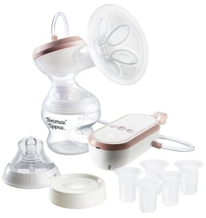 Tommee Tippee Single Electric Breast Pump Portable | Soft Silicone Massage Cushion for Gentle Expression, 24mm Flange with Multiple Insert Sizes Included, 9 Suction Levels