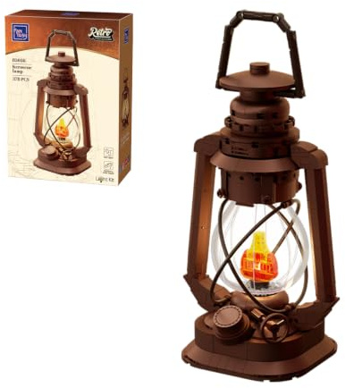PANTASY fotogenlampa, byggstenset med ljus, retro dekorationsmodell | Retro fotogenlampa klämbyggstenar med lågeffekt, kopparutseende, typ C-ljus, vintage dekoration för vuxna