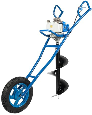 udneondhe 63CC 2,2 kW - Broca de tierra a gas de 2 tiempos con puntas y ruedas de 300 mm – Taladro de tierra deslizante manual para construcción, huerto y jardín profesional