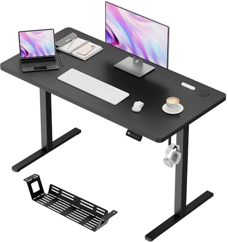 JUMMICO Elektrisch Höhenverstellbarer Schreibtisch 120 x 60 cm, Schreibtisch Höhenverstellbar mit 2 Memory-Funktion, Steh-Sitz Bürotisch, Computertisch mit Kabelmanagement Box, Schwarz