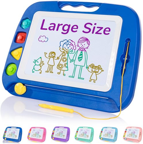 SGILE Toddler Toys for Kids, Large Magnetic Drawing Board for Birthday Gift, Toys for 1 2 3 4 Year Old Girls Boys, Etch & Sketch Pad with 4 Stamps, Learning and Educational, 16 ×13 in, Blue