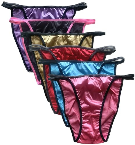Colorful Star 6 Pack Women's Sexy Satin String Bikini Underwear Shine Smooth Underwear (M)