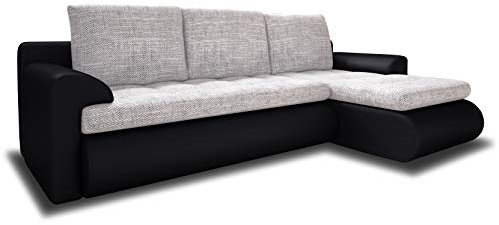 Ecksofa Santi - Polsterecke L-Form, Schlafsofa mit Bettkasten, Couchgarnitur mit Schlaffunktion, Couch, Sofa, Sofagarnitur (Schwarz + Silber (Madryt 1100 + Berlin 10), Ecksofa Rechts)